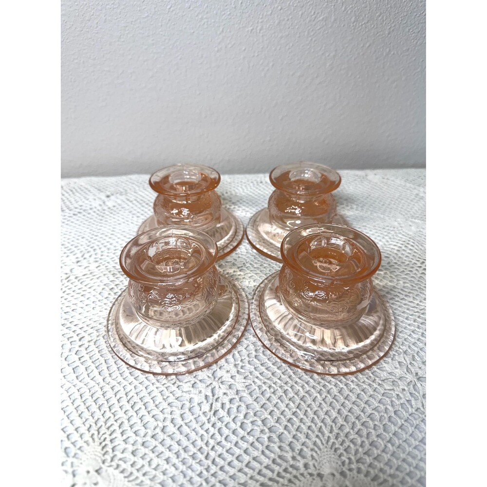 Vintage Pink Indiana Glass Madrid Recollection Candlestick Holders | Set of Four